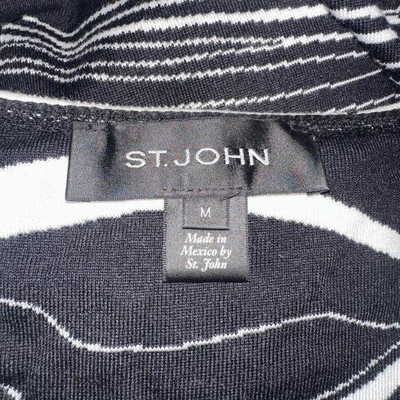 ST JOHN Black White Open Front Sweater Cardigan Size Medium EUC - Picture 6 of 7